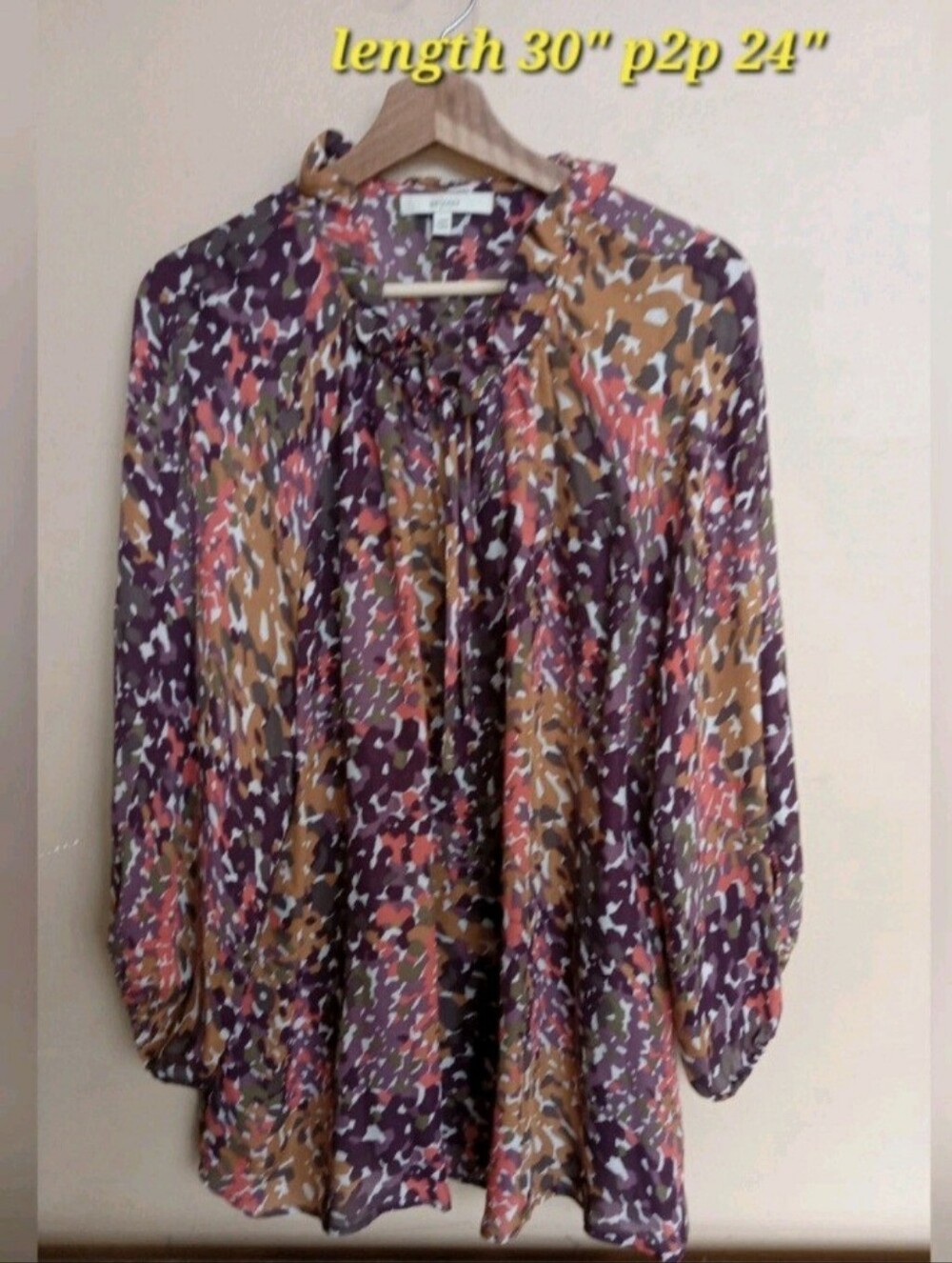 Sejour Tie-Neck Silk Blouse in Purple Multi Print